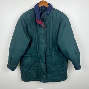 Vintage Chore Barn Coat Mens Medium Green Canvas Plaid Lined Retro Sportswear